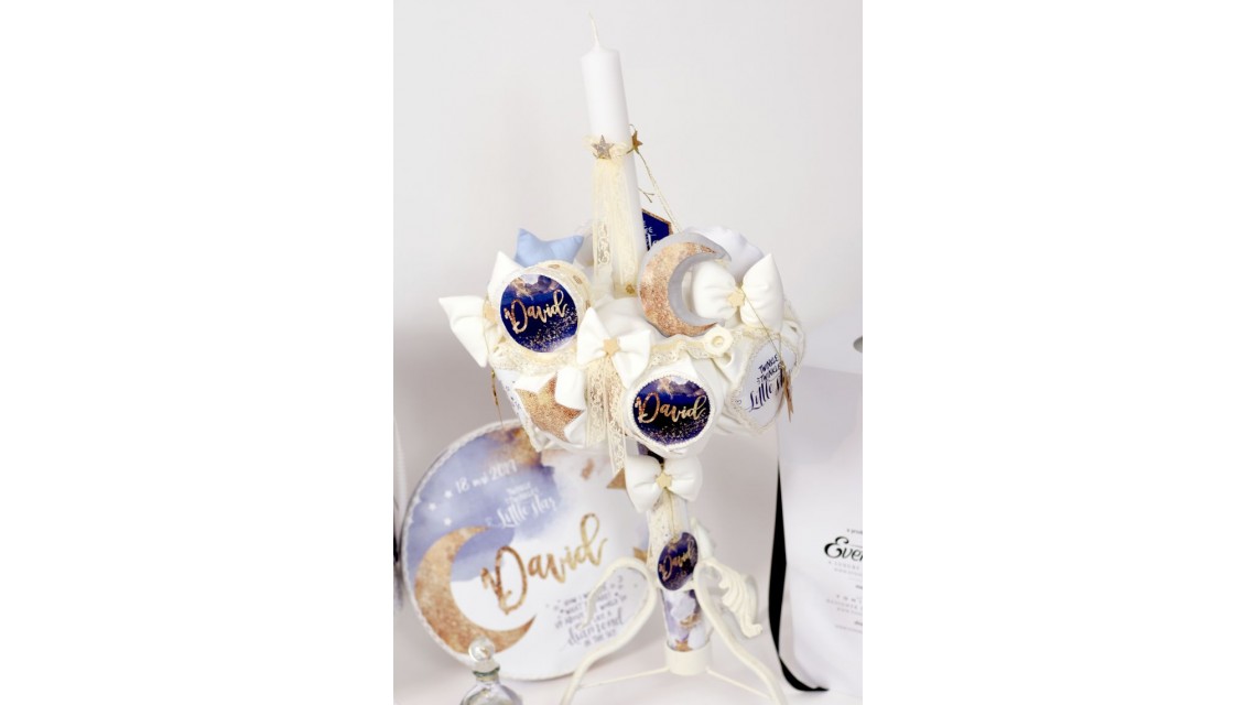 Lumanare de botez baieti personalizata, 65x4cm, Twinkle Twinkle little star  1